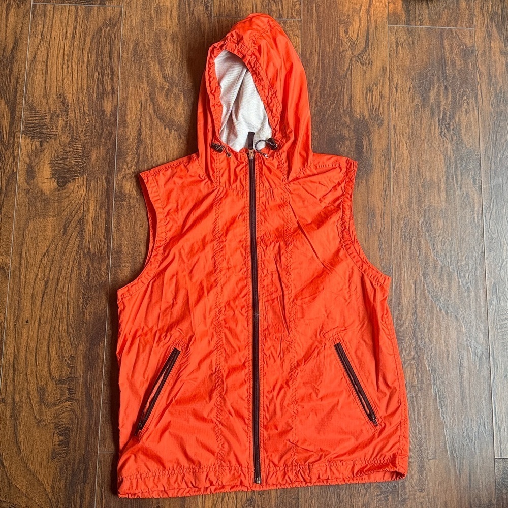 Mens Vest Size Medium Orange Hiking Hoodie Utility (J2)